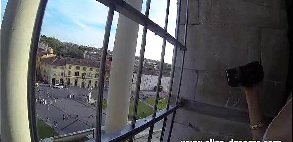  Flashing nude under my transparent dress in Pisa